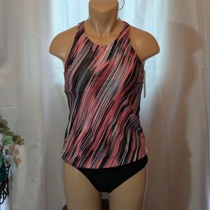 Holipick Women's Pink and Black Striped Tankini NWT